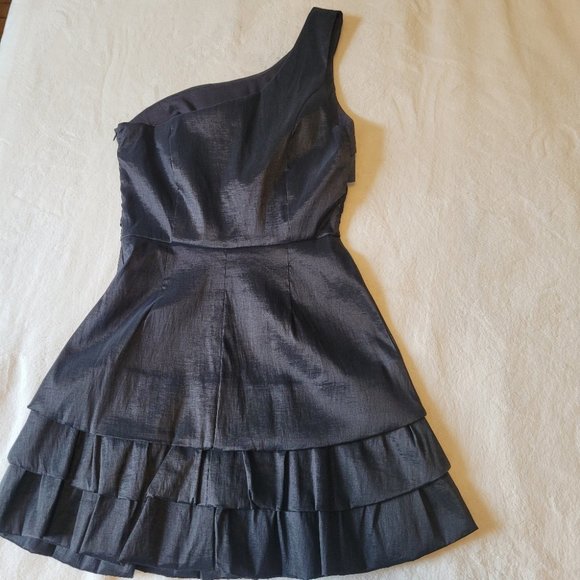 G.L.A.M. One Shoulder Black Dress with Bottom Ruffles Size Medium - Picture 4 of 9